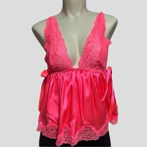 Victoria's Secret Neon Pink Satin & Lace Babydoll Chemise